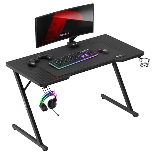huzaro Hero 2.5 | Gaming Tisch PC Schreibtisch Computertisch Ergonomischer Bürotisch | Getränkehalter und Kopfhörerhalter | Homeoffice Arbeitszimmer Gamer | Carbon Tischplatte | 120 x 60 | Schwarz von huzaro