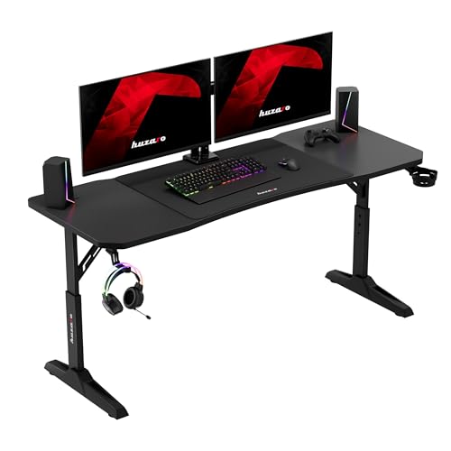 huzaro Hero 4.6 Gaming Tisch höhenverstellbar, Schreibtisch 160x60 cm mit Carbon Oberfläche, Kabelmanagement, Getränkehalter & Kopfhörerhalter, PC Tisch Büro Home Office, Schwarz huzaro Hero 4.6 Gaming Tisch höhenverstellbar, Schreibtisch 160x60 cm mit Carbon Oberfläche, Kabelmanagement, Getränkehalter & Kopfhörerhalter, PC Tisch Büro Home Office, Schwarz von huzaro