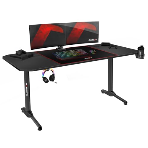 huzaro Hero 4.7 | Schreibtisch Gaming Tisch Computertisch Bürotisch | Homeoffice Arbeitszimmer Büro Gamer | Grosse XXL Carbon Tischplatte | Kabelorganisator | Inklusive Mauspad | 160 x 75 cm | Schwarz von huzaro