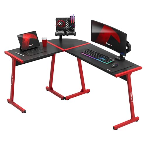 huzaro Hero 6.0 L-Form Eckschreibtisch Gaming Schreib Computer Arbeits Tisch Bürotisch | Homeoffice Arbeitszimmer Büro | Rechts Links Montage Carbon Tischplatte | 147 x 112 | Rot von huzaro