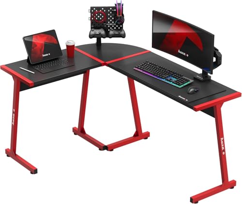huzaro Hero 6.0 Red | L-Form Eckschreibtisch Gaming Tisch Schreibtisch Computertisch Bürotisch | Homeoffice Arbeitszimmer Büro | Rechts Links Montage | Carbon Tischplatte | 147x112cm | Rot von huzaro
