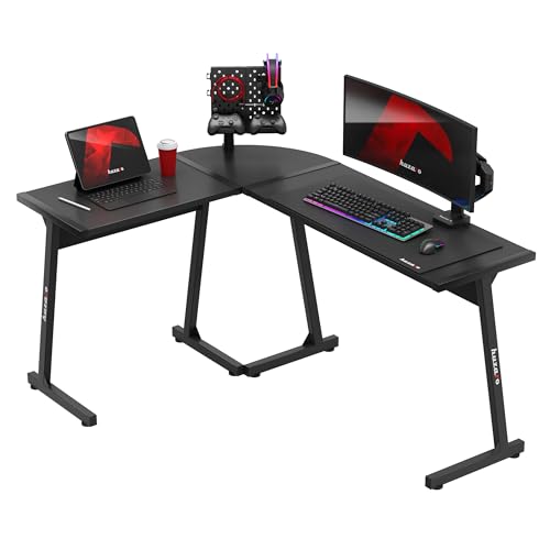 huzaro Hero 6.0 Black | L-Form Eckschreibtisch Gaming Tisch Schreibtisch Computertisch Bürotisch | Homeoffice Arbeitszimmer Büro | Rechts Links Montage | Carbon Tischplatte | 147x112cm | Schwarz von huzaro