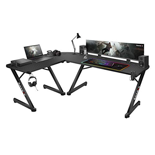 huzaro Hero 7.0 | L-förmiger Eckschreibtisch Gamingtisch Schreibtisch Bürotisch | Homeoffice Arbeitszimmer Büro | Rechts Links Montage | Aluminium Konstruktion Carbon Tischplatte | 154 x117 | Schwarz von huzaro