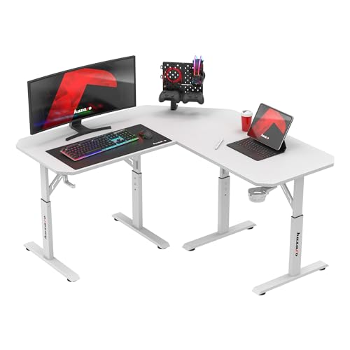 huzaro Hero 7.3 | Gaming Schreibtisch Eckschreibtisch mit Höhenverstellung | Computertisch mit Carbon Tischplatte | Kabeldurchlass & Getränkehalter | Für Gamer & Home Office von huzaro