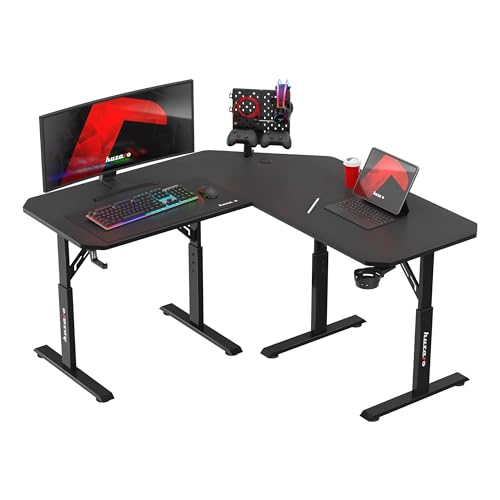 huzaro Hero 7.3 | Gaming Schreibtisch Eckschreibtisch mit Höhenverstellung | Computertisch mit Carbon Tischplatte | Kabeldurchlass & Getränkehalter | Für Gamer & Home Office von huzaro