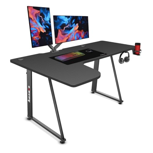 huzaro Hero 7.7 L-Form Eckschreibtisch Gaming Schreib Computer Arbeits Tisch Bürotisch | Homeoffice Arbeitszimmer Büro Gamer | Carbon Tischplatte | 154 x 117 | Schwarz von huzaro