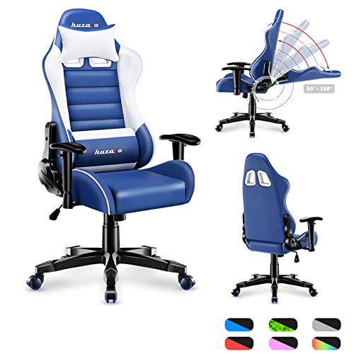 huzaro Ranger 6.0 Gaming Stuhl für Kinder Bürostuhl Schreibtischstuhl Armlehnen ergonomisches modernes Design Nacken- und Lendenkissen Kunstleder Wippfunktion Blau von huzaro