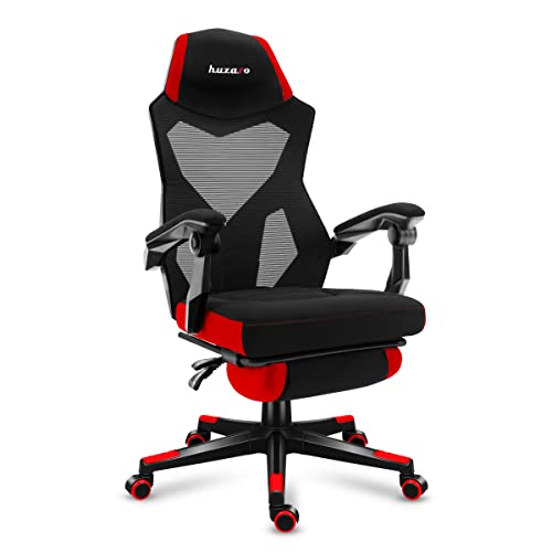 huzaro Combat 3.0 Red | Gaming Stuhl Schreibtischstuhl Bürostuhl Sessel Chair | Zocker Gamer | Höhenverstellbar | Fußstütze | 140° Verstellbare Rückenlehne | bis 140 kg belastbarr | Stoff | Rot von huzaro