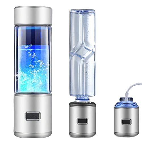 Tragbar Wasserstoff-Wasserflasche Wasserstoff-Wasser-Generator-Ionisator Mit Inhalator-Adapter Mineralwasser-Adapter 3 Minuten Machen Wasserstoffgehalt Bis Zu 4500-5000 PPB 300ml (Color : Silver) von hxoity