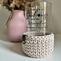 Windlicht Häkelkorb Häkelwindlicht | Vase Moderne Wohndekoration Scandi Home Personalisiertes Kerzenglas Blockkerze Teelichtglas von hyggelichTorgau
