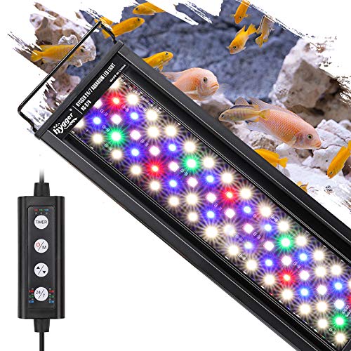 hygger Aquarienbeleuchtung, Aquarium LED Beleuchtung, 24/7 Modus für Sonnenaufgang-Tageslicht-Mondlicht, einstellbare Zeitschaltung einstellbare Helligkeit, mit ausziehbarer Halterung, 7 Farben von hygger