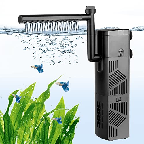 hygger Aquarium Innenfilter,600L/H 10W Aquarium Schildkrötenfilter, Einstellbarer Wasserdurchfluss Schwamm Tauchbarer,Aquarienfilter mit Gefilterten Keramikkugeln für Aquarien 60 bis 120L von hygger