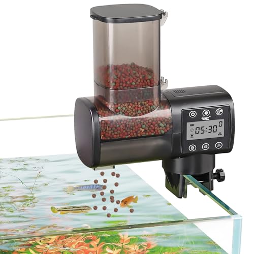 hygger Automatischer Futterspender Fische, 500ml Futterautomat Aquarium für Koi Fische Teich mit LCD Display Controller Fish Feeder Automatic für Weekend Holiday(Battery Not Included) von hygger