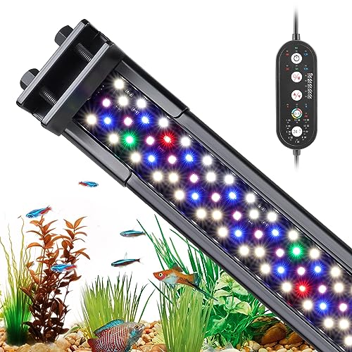 hygger Clip On Aquarium Beleuchtung, Vollspektrum Aquarium LED Beleuchtung,18W 24/7 Beleuchtungs Zyklus Aquarium Licht mit 10 Farben, Einstellbarer Timer,3 Modus für 45-60cm Süßwasser Aquarien von hygger