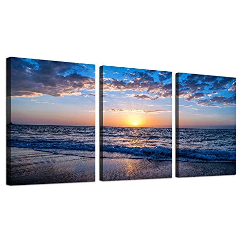 hyidecorart Leinwandbild Sonnenuntergang Strand, Meer Landschaft Modern Kunstdruck Deko Wandbilder Wohnzimmer Schlafzimmer Küche Esszimmer und Badezimmer von hyidecorart