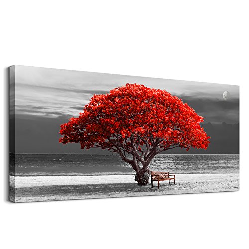 hyidecorart Bilder Baum Rote, Bäume Natur Leinwand Bilder, 1 Teilig Wandbilder Wohnzimmer, Modern Glücksbaum Kunstdruck Wanddeko für Schlafzimmer Küche Esszimmer und Büro（50CM*100CM von hyidecorart