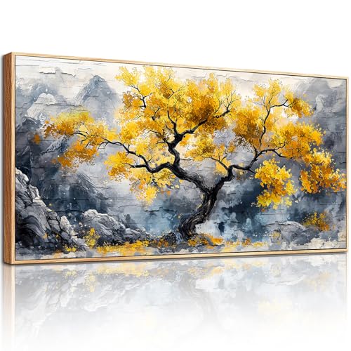 hyidecorart Wandbilder Wohnzimmer Groß, 50x100 cm Natur leinwand Bilder mit Rahmen, Lebensbaum Wanddekoration Ästhetisches Schlafzimmer Büro Flur Esszimmer Arbeitszimmer Treppe von hyidecorart