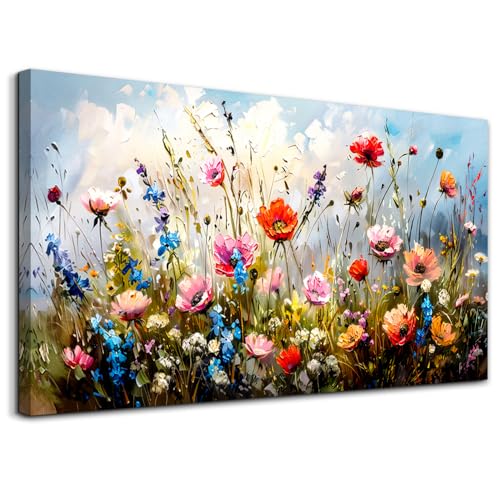 hyidecorart Blauer Himmel und Blumenmeer Wandbilder Wohnzimmer 73x146 cm XXL, Leinwand Bild Buntes Gänseblümchen, Modern Wanddeko Aesthetic Schlafzimmer Badezimmer Büro Zimmer Esszimmer Flur Küche hyidecorart Blauer Himmel und Blumenmeer Wandbilder Wohnzimmer 73x146 cm XXL, Leinwand Bild Buntes Gänseblümchen, Modern Wanddeko Aesthetic Schlafzimmer Badezimmer Büro Zimmer Esszimmer Flur Küche von hyidecorart
