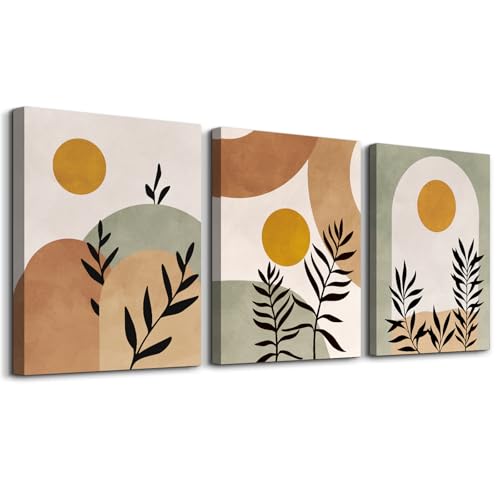 hyidecorart Boho Salbeigrün Bilder, Morgensonne Abstract Blätter Geometrieblöcke Nordische Minimalismus Modern Pflanze Wandbilder Wohnzimmer Schlafzimmer Küche Esszimmer Büro und Badezimmer von hyidecorart
