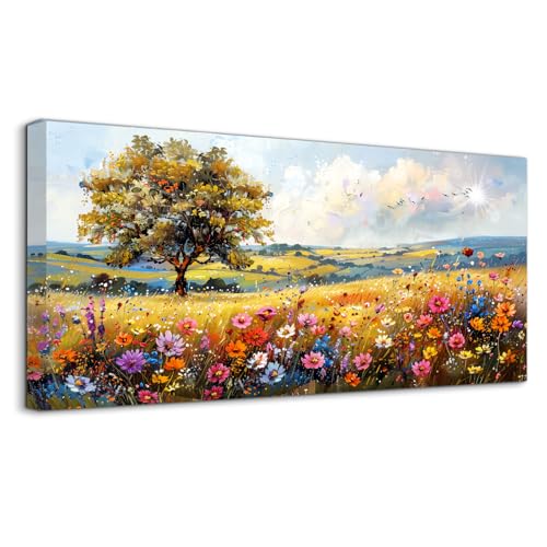 hyidecorart Farbenfrohe Natur Wandbilder Wohnzimmer 50x100 cm, Leinwand Bild Gemälde Ländliche Felder, Modern Wanddeko Aesthetic Schlafzimmer Badezimmer Büro Zimmer Esszimmer Flur Küche von hyidecorart