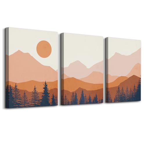 hyidecorart Sonne Landschaft Boho Bilder, Orange Sonnenaufgangswald Berg Modern Wandbilder Wohnzimmer Schlafzimmer Küche Esszimmer Büro Badezimmer von hyidecorart