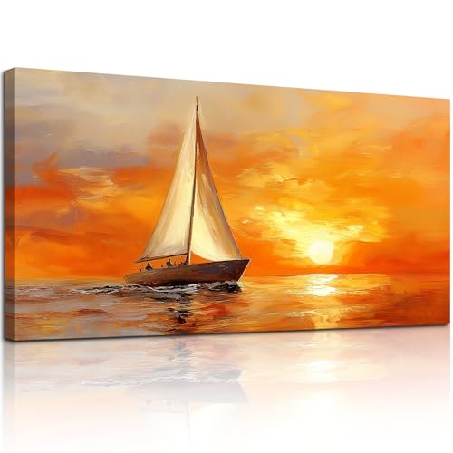 hyidecorart Wandbilder Wohnzimmer Groß, 50x100 cm Sonnenaufgang Segelboot Strand Leinwandbilder, Natur Wanddeko Aesthetic Schlafzimmer Büro Flur Esszimmer hyidecorart Wandbilder Wohnzimmer Groß, 50x100 cm Sonnenaufgang Segelboot Strand Leinwandbilder, Natur Wanddeko Aesthetic Schlafzimmer Büro Flur Esszimmer von hyidecorart