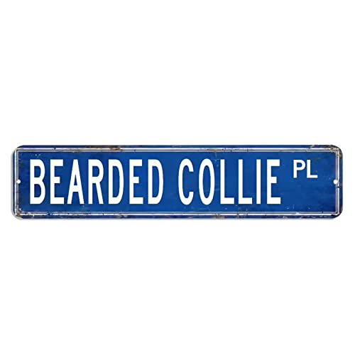 Bearded Collie Straßenschild Jagd Angeln Tier Blechschild 10,2 x 45,7 cm personalisiertes, winddichtes Aluminiumschild rustikales Wandschild Dekor für Badezimmer, Garten, Heimdekoration, Café von hyxxiqin0e