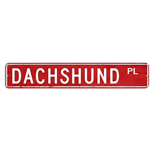 Blechschild mit Dachshund-Straßenschild, Hundeliebhaber, 7,6 x 45,7 cm, rostfreies Metall-Blechschild, schickes Wandschild, Poster für Küche, Garten, Bauernhaus, Garage von hyxxiqin0e