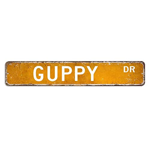 Guppy Straßenschild mit Haustierpfote, Blechschild, 7,6 x 45,7 cm, winddicht, Metall, Wandkunst, antikes Poster, Plakette für Geschäft, Zuhause, Bar, Zimmer, Garage von hyxxiqin0e