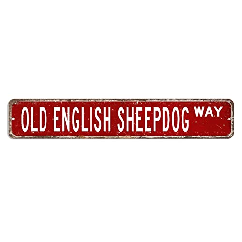 Old English Sheepdog Straßenschild Tier Welpe Blechschild 7,6 x 45,7 cm personalisiertes, wetterfestes Aluminiumschild Vintage Wandschild Poster für Zuhause, Kaffee, Cafés, Büro, Geschäft von hyxxiqin0e