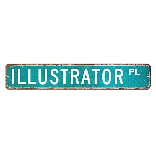 Straßenschild für Illustratoren, Geschenk für Illustratoren, Beruf, Aluminiumschild, 7,6 x 45,7 cm, personalisierbar, einfach zu montieren, antikes Poster, Plakette für Büro, Schlafzimmer, Wohnzimmer von hyxxiqin0e
