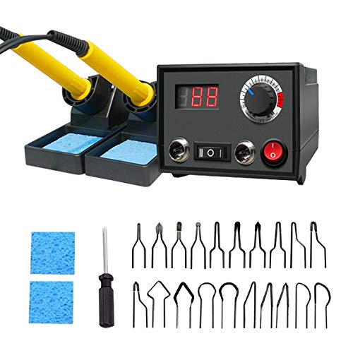 hzexun 30W 220V Pyrographie Maschine Einstellbare Temperatur Brandmalerei Lötkolben Set Mit 20PCS Brennspitzen ür Holz Leder Gravieren Einbrennen von hzexun
