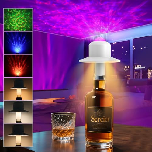 hzuisst Kabellose Flaschenlampe mit LED Sternenhimmel Projektor, Dimmbare Flaschenlampe Aufsatz Led, RGB Lampenschirm Flasche, Touch Tischleuchte Flaschen-Lampe für Innen, Außen, Restaurant, Bar von hzuisst