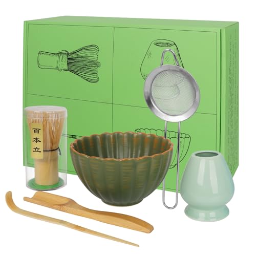 hzuisst Matcha Set, 6 Stück Matcha Tee Set mit 100 Zinken Matcha Besen, Keramik Schneebesenhalter, Matcha Schüssel, Schaufel, Löffel, Sieb, Matcha Besen Set Japanisches Zubehör für die Matcha hzuisst Matcha Set, 6 Stück Matcha Tee Set mit 100 Zinken Matcha Besen, Keramik Schneebesenhalter, Matcha Schüssel, Schaufel, Löffel, Sieb, Matcha Besen Set Japanisches Zubehör für die Matcha von hzuisst
