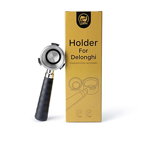 51mm Kaffeebodenloser Siebträger mit Filterkorb und Holzgriff Ersatz kompatibel mit Delonghi EC680 EC685 Kaffeemaschinenwerkzeug,Wiederverwendbare Legierungsfilter Kaffeeextraktionszubehör von i Cafilas