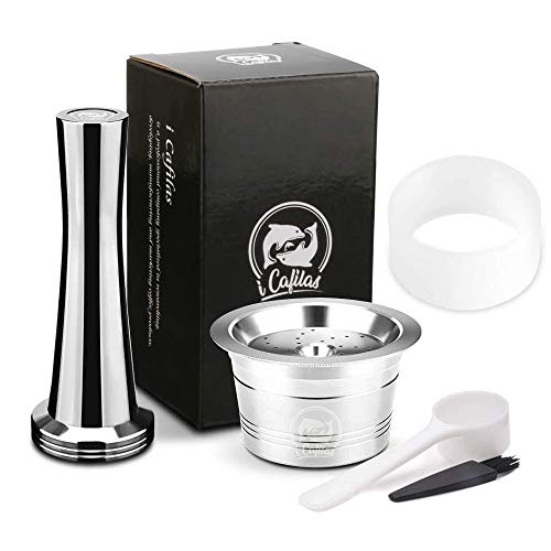 Wiederbefüllbare Kfee Kaffeekapsel aus Edelstahl, Wiederverwendbare Refill-Kapsel Kaffeefilter für Caffitaly Tchibo Cafissimo Classic ALDI Expressi,Kaffeekapsel+Tamper+Powder Filling Aid von i Cafilas