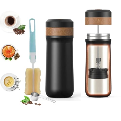i Cafilas 2 in 1-Edelstahl-Thermobecher mit French-Press-System,Tragbare French Press Kaffeemaschine, Portable Reise Tee Kaffee Presse Becher,Auslaufsicher Thermosflasche Trinkflasche Edelstahl von i Cafilas