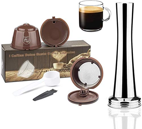 i Cafilas Dolce Gusto kapsel wiederverwendbar,kaffeekapsel Edelstahl nachfüllbar Kaffeekapselfüllung für Dolce Gusto, mit 1 Kaffeelöffel, 1 Reinigungsbürste und 1 Tamper(2 Kaffeekapsel) von i Cafilas
