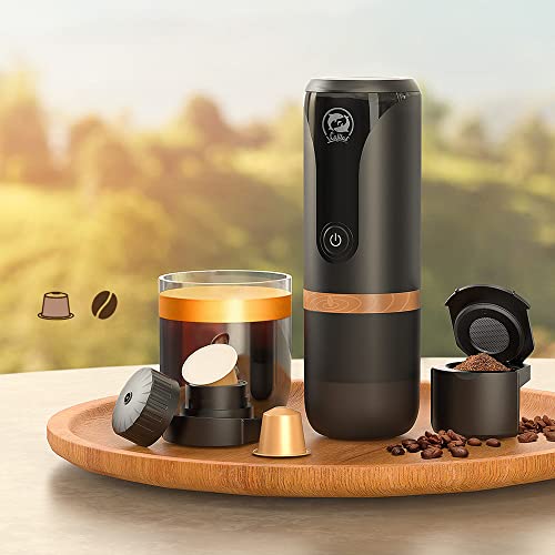 i Cafilas Tragbare Espressomaschine Wiederaufladbar,12v 9 Bar Tragbar Kaffeemaschine mit wiederaufladbarem für Reisen,Camping,kompatibel mit Nespreso Kapseln/Lor Kapseln und gemahlenem Kaffee von i Cafilas