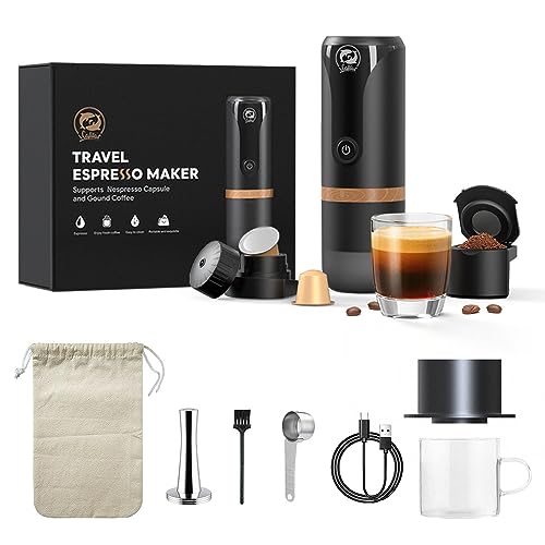 i Cafilas Tragbare Espressomaschine Wiederaufladbar,12v 9 Bar Tragbar Kaffeemaschine mit wiederaufladbarem für Reisen,Camping,kompatibel mit Nespreso Kapseln/Lor Kapseln und gemahlenem Kaffee von i Cafilas