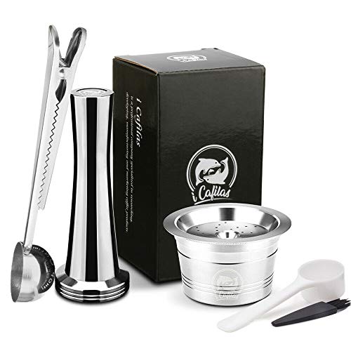 i Cafilas Wiederbefüllbare Kfee Kaffeekapsel aus Edelstahl,Wiederverwendbare Refill-Kapsel Kaffeefilter Kaffeekapsel für Caffitaly Tchibo Cafissimo ALDI Expressi (kapsel+Tamper+Edelstahllöffel) von i Cafilas