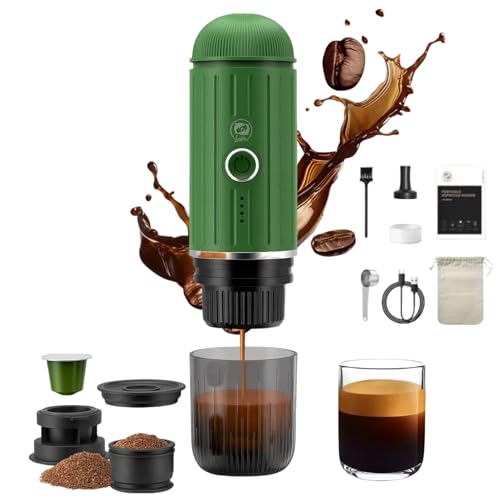 i Cafilas tragbare elektrische Espressomaschine 12 V Travel Espresso Machine mini kaffeemaschine to go camping espressomaschine, kompatibel mit gemahlenem Kaffee & NS-Kapsel (Grün) von i Cafilas