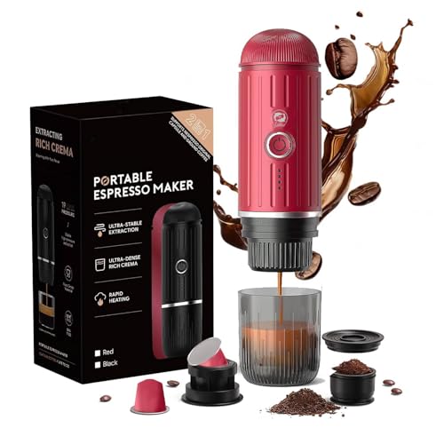 i Cafilas tragbare elektrische Espressomaschine 12 V Travel Espresso Machine mini kaffeemaschine to go camping espressomaschine, kompatibel mit gemahlenem Kaffee & NS-Kapsel (Rose) von i Cafilas