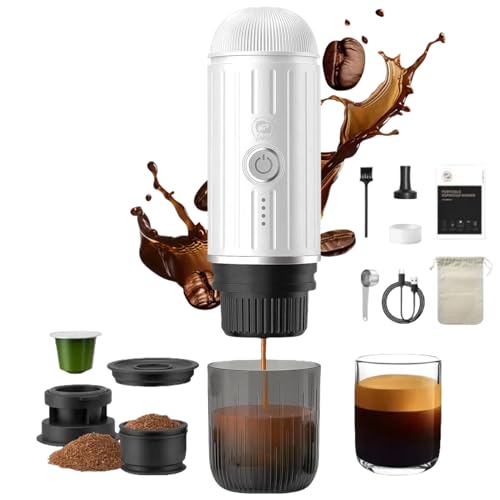 i Cafilas tragbare elektrische Espressomaschine 12 V Travel Espresso Machine mini kaffeemaschine to go camping espressomaschine, kompatibel mit gemahlenem Kaffee & NS-Kapsel (Weiß) von i Cafilas