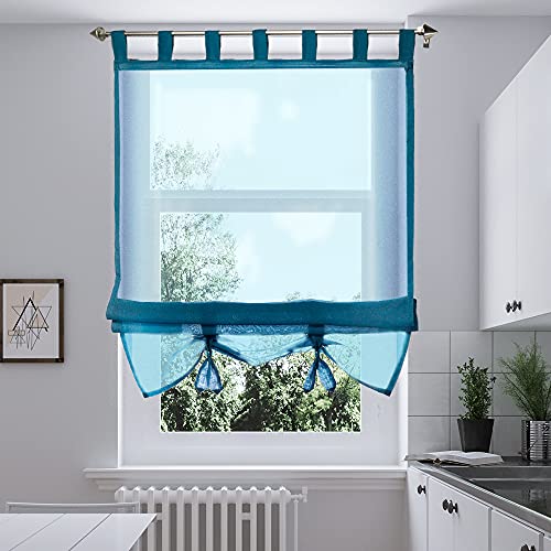 i@HOME Raffrollo Voile Raffgardinen ohne Bohren mit Schlaufen Fenstervorhang Scheibengardinen Rollos Schlaufen Transparent Vorhang für Fenster（Blau，140 * 155cm） von i@HOME