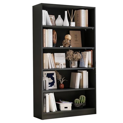 i-VTIES Bücherregal, verstellbare Aufbewahrungsregale, 5-stöckiges modernes Holz-Bücherregal für Schlafzimmer, 152,4 cm, Bücherregal, Büro, Wohnzimmer und Bibliothek, Schwarz i-VTIES Bücherregal, verstellbare Aufbewahrungsregale, 5-stöckiges modernes Holz-Bücherregal für Schlafzimmer, 152,4 cm, Bücherregal, Büro, Wohnzimmer und Bibliothek, Schwarz von i-VTIES