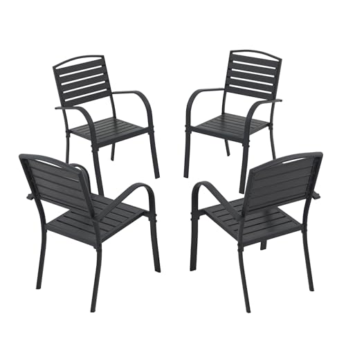 i-VTIES Set mit 4 stapelbaren Rückenlehne und Armlehne, Aluminiumrahmen, Möbel, Garten, Hinterhof, Rasen und Deck, schwarzes Terrassen-Esszimmer-Set, 4 Stühle von i-VTIES