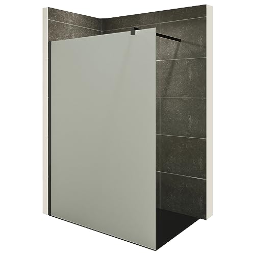 i-flair Duschabtrennung Walk In FIONA 110x200 cm Duschwand Dusche 10mm STARK aus SATINIERTEM NANO ESG Sicherheitsglas mit schwarzem Wandprofil W740 Black Satiniert von i-flair