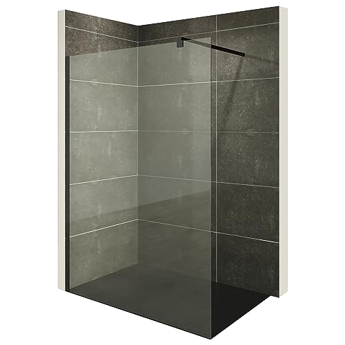 i-flair Duschabtrennung Walk In FIONA 140x200 cm Duschwand Dusche 10mm STARK aus DURCHSICHTIGEM NANO ESG Sicherheitsglas mit schwarzem Wandprofil W740 Black Klarglas von i-flair