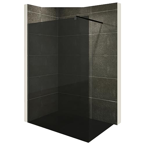 i-flair Duschabtrennung Walk In FIONA 170x200 cm Duschwand Dusche 10mm STARK aus GETÖNTEM NANO ESG Sicherheitsglas mit schwarzem Wandprofil W740 Black Getönt Grauglas von i-flair